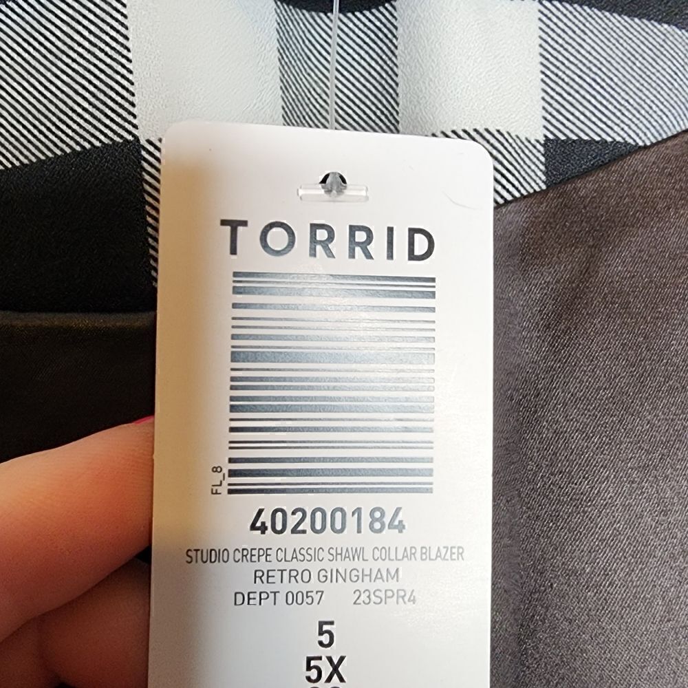 5X 28W Torrid Black White Retro Gingham Plaid Blazer Crepe Open Shawl Collar Plu - Picture 7 of 10